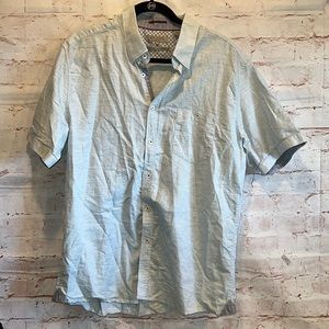 Ted Baker Shirt Mens 7 White Blue Short Sleeve Button Front Chest Pocket Casual